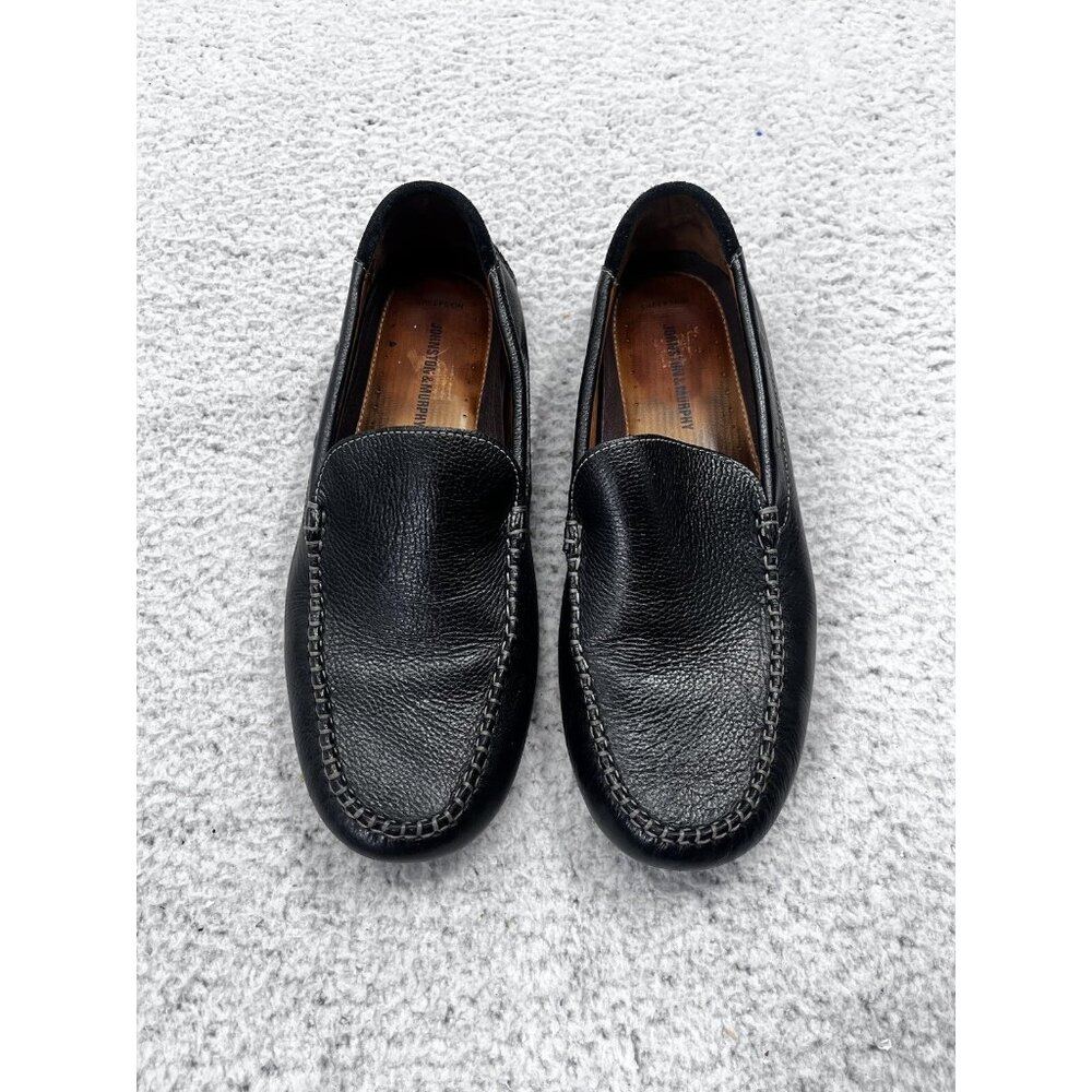 Men's Johnston & Murphy Black Leather Sheepskin Moccasin Slippers Size 10.5